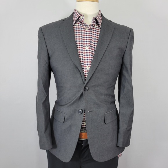 JOS A BANK Mens Sport Coat Blazer Two Button Gray Twill Wool